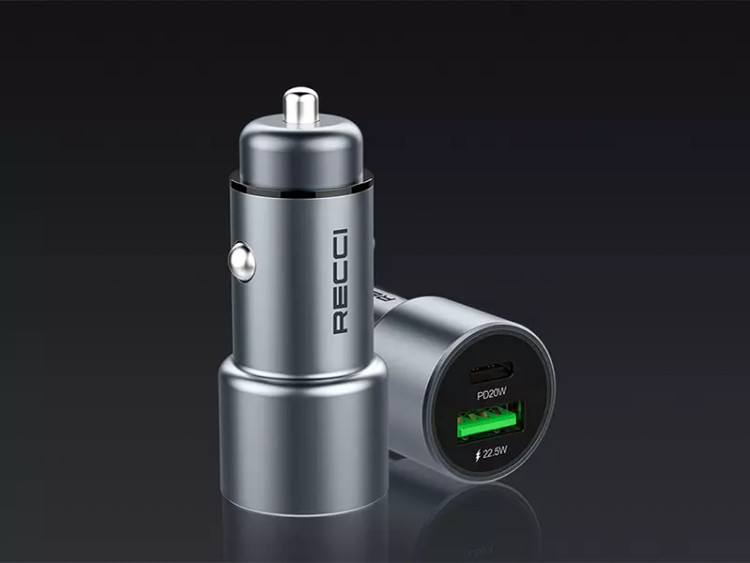 شارژر فندکی ماشین فست شارژ 42.5 وات رچی مدل Recci RCC-P01 | دو پورت PD و QC
