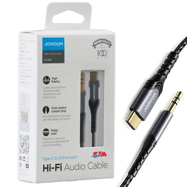 مبدل تایپ سی به جک 3.5 میلیمتری یک متری جویروم JOYROOMHIFI SY-A03 1M
