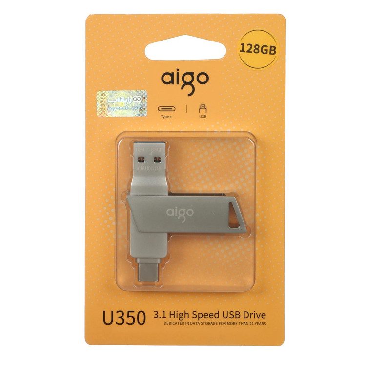 فلش مموری آیگو 128 گیگابایت دوسر USB و تایپ C برند Aigo مدل U350