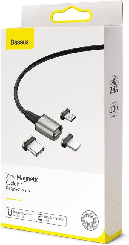 کابل مغناطیسی بیسوس مدل Zinc Magnetic Cable Kit با سه کانکتور | شارژ سریع و مقاوم