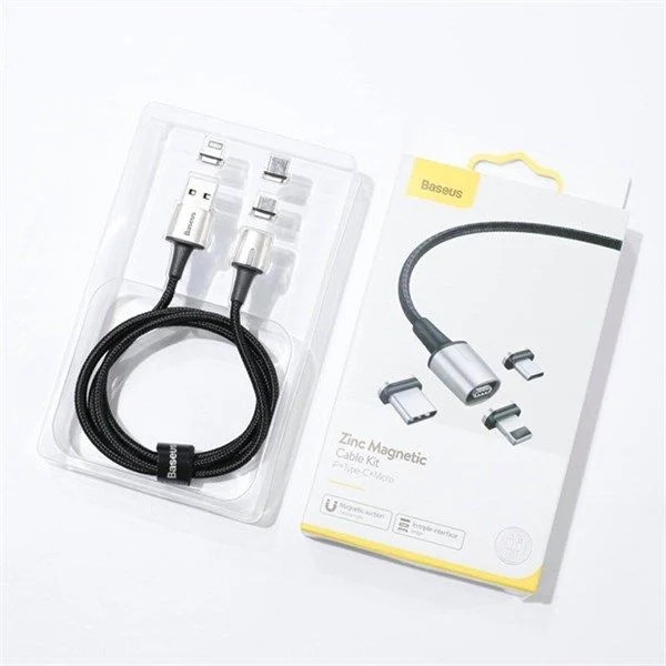 کابل مغناطیسی بیسوس مدل Zinc Magnetic Cable Kit با سه کانکتور | شارژ سریع و مقاوم