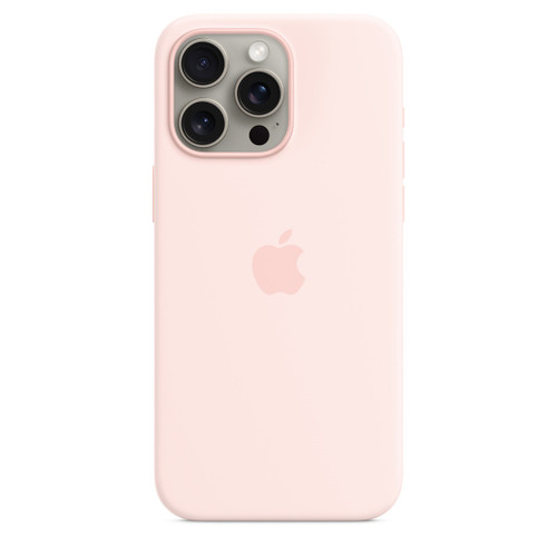 قاب سیلیکونی آیفون 16 پرو مکس رنگ صورتی روشن (Light Pink) با روکش مات و لایه داخلی میکروفایبر