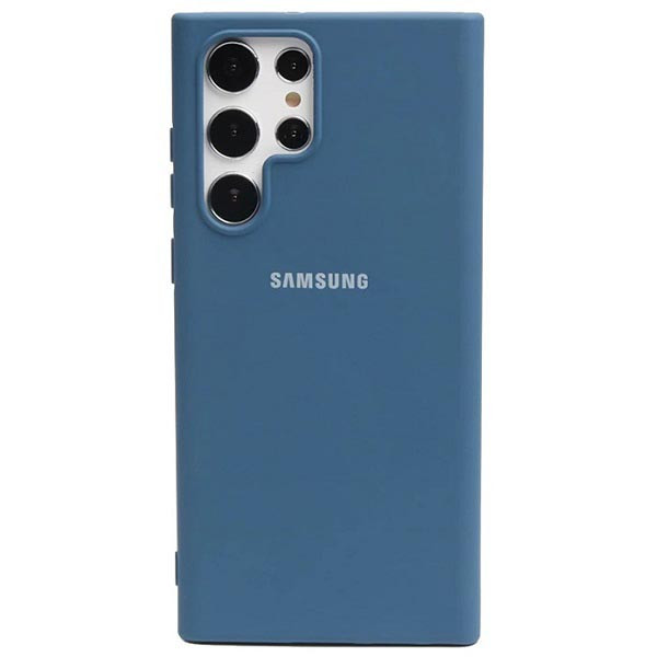 قاب سیلیکونی آبی Samsung Galaxy S22 Ultra، نمای پشت و محافظ لنزها