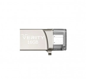 فلش مموری Verity O502 ظرفیت 32 گیگابایت با دو رابط USB و Micro USB، مناسب برای انتقال سریع اطلاعات بین گوشی، تبلت و کامپیوتر. طراحی فلزی، مقاوم و دارای گارانتی