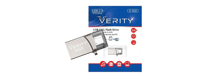 فلش مموری Verity O502 ظرفیت 32 گیگابایت با دو رابط USB و Micro USB، مناسب برای انتقال سریع اطلاعات بین گوشی، تبلت و کامپیوتر. طراحی فلزی، مقاوم و دارای گارانتی