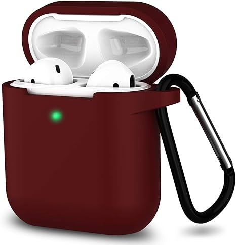 کاور سیلیکونی AirPods 2 رنگ شرابی با کارابین فلزی