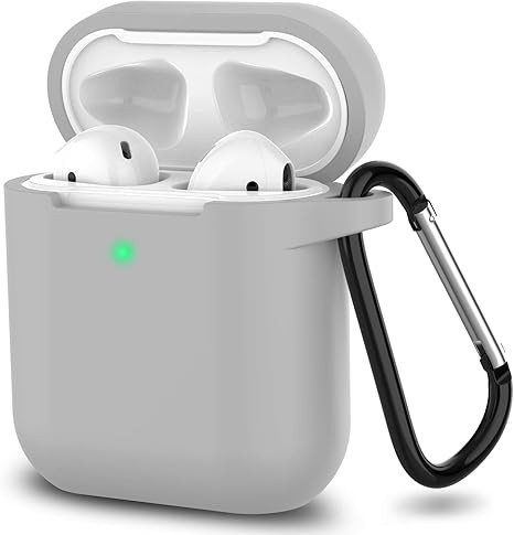 قاب سیلیکونی AirPods 2 رنگ خاکستری با قلاب فلزی