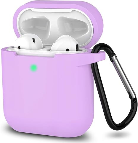قاب سیلیکونی AirPods 2 رنگ یاسی با قلاب فلزی