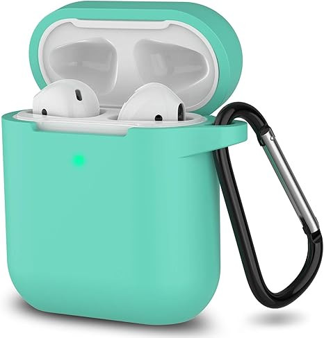 قاب سیلیکونی AirPods 2 رنگ سبز آبی با قلاب فلزی