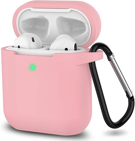قاب سیلیکونی AirPods 2 رنگ صورتی با قلاب فلزی