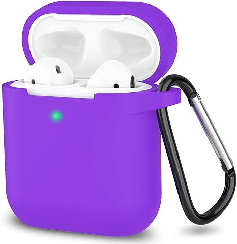 قاب سیلیکونی AirPods 2 رنگ بنفش با قلاب فلزی