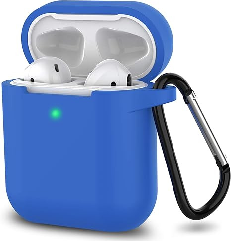 قاب سیلیکونی AirPods 2 رنگ آبی شب تاب با قلاب فلزی