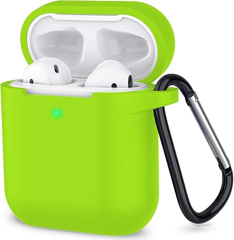 قاب سیلیکونی AirPods 2 رنگ سبز فسفری با قلاب فلزی
