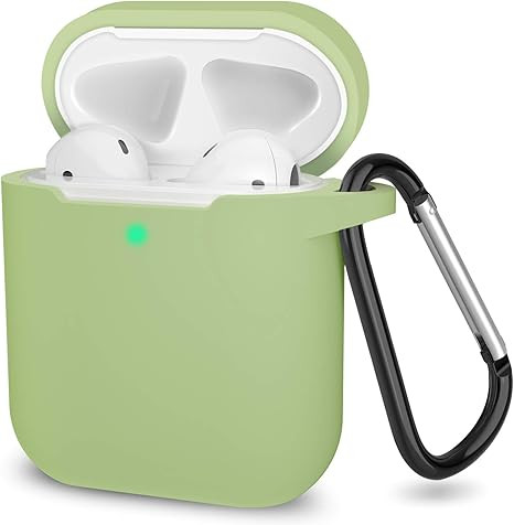 قاب سیلیکونی AirPods 2 رنگ سبز پسته ای با قلاب فلزی