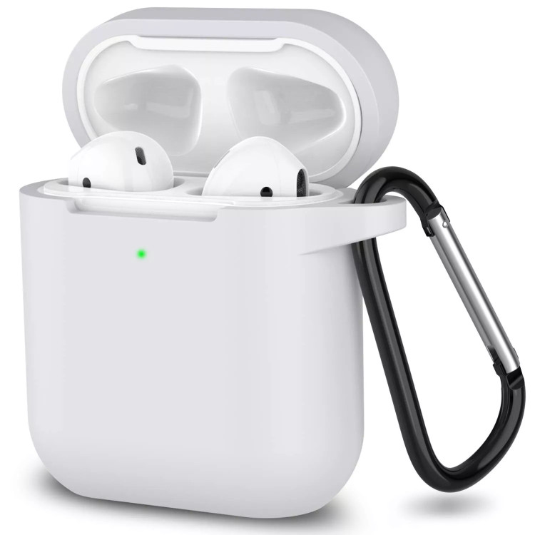 قاب سیلیکونی AirPods 2 رنگ سفید با قلاب فلزی