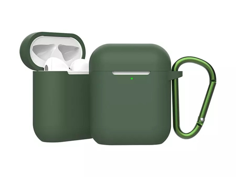 قاب سیلیکونی AirPods 2 رنگ سبز ارتشی با قلاب فلزی