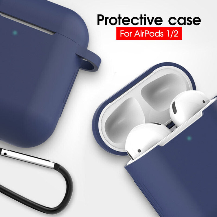 قاب سیلیکونی AirPods 2 رنگ آبی آلاسکا با قلاب فلزی