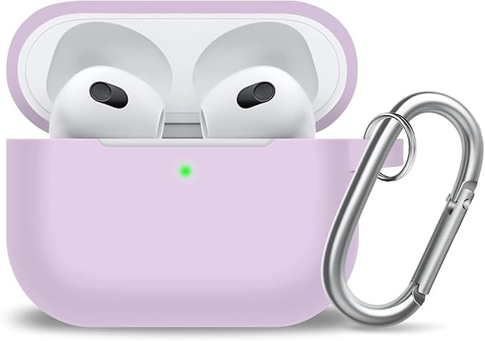 کاور سیلیکونی AirPods 3 رنگ یاسی با کارابین