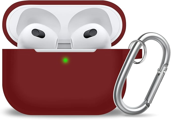 کاور سیلیکونی AirPods 3 رنگ قرمز تیره با قلاب فلزی