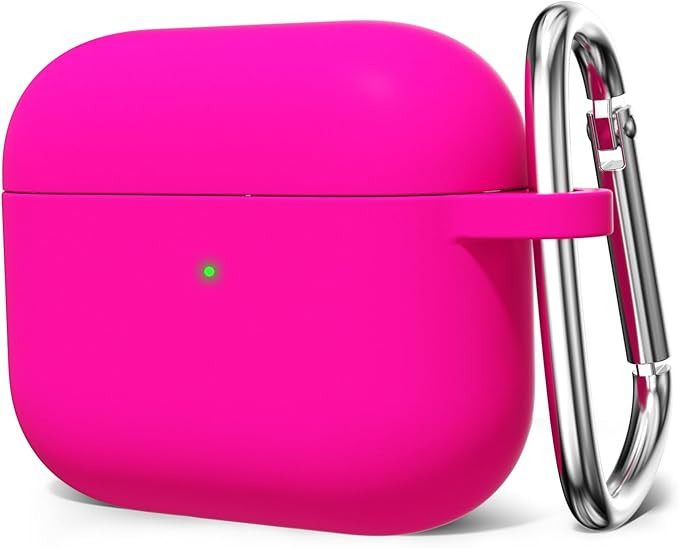 کاور سیلیکونی AirPods 3 رنگ صورتی فسفری با کارابین
