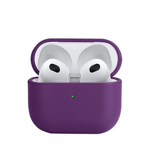 قاب سیلیکونی AirPods 4 رنگ بنفش با درب باز و قلاب فلزی