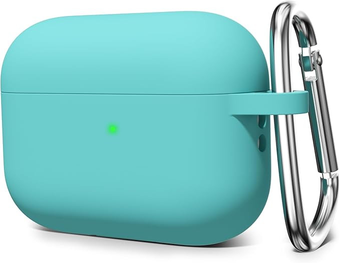 قاب سیلیکونی AirPods Pro 2 رنگ سبز آبی با قلاب فلزی