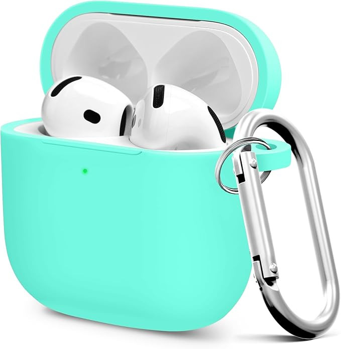 قاب سیلیکونی AirPods Pro 1 رنگ فیروزهای با کارابین فلزی