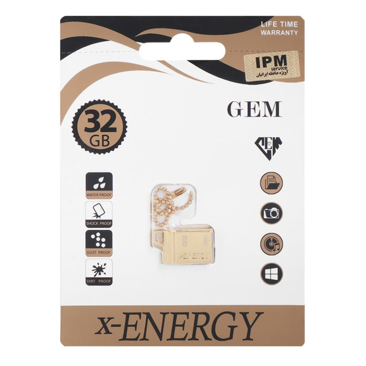 فلش مموری ایکس-انرژی 32GB مدل x-ENERGY GOLDEN GEM، دارای رابط USB 2.0، سرعت استاندارد انتقال اطلاعات 480 مگابیت بر ثانیه