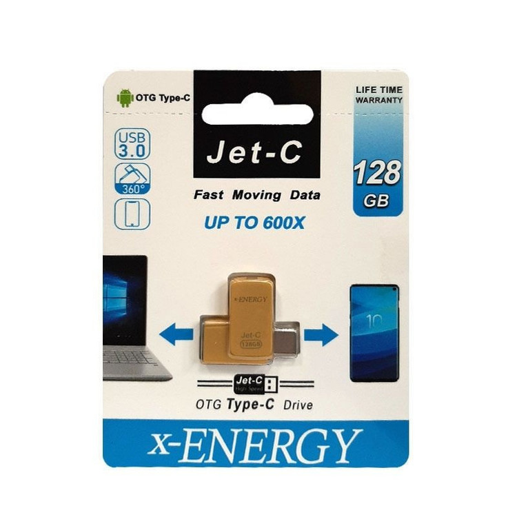 فلش مموری X-Energy Jet-C ظرفیت 128 گیگابایت با دو رابط Type-C 3.2 و USB 3.2