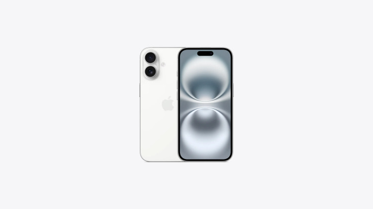 نمای جلو و پشت گوشی iPhone 16 رنگ سفید ظرفیت 128 گیگابایت