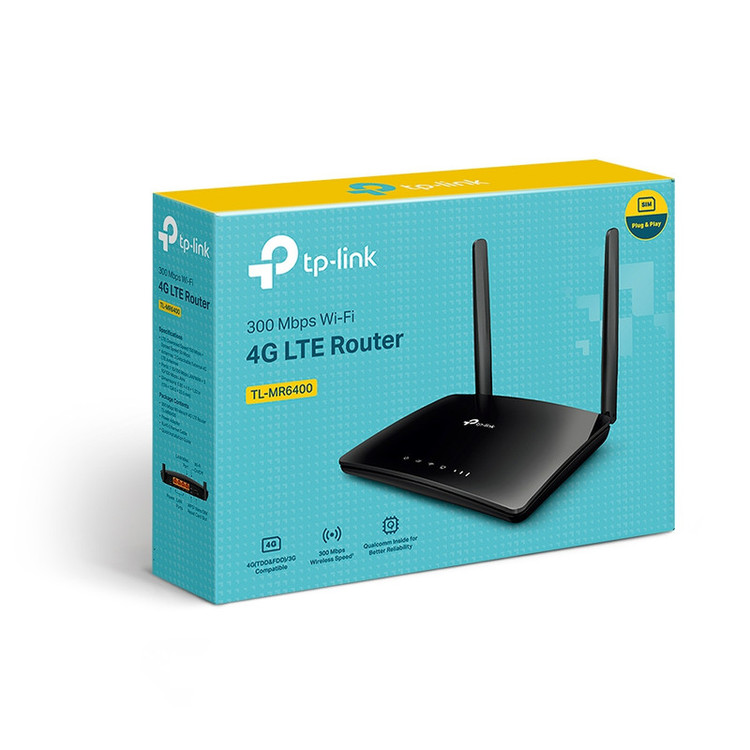 مودم روتر 4G LTE بیسیم N300 تیپیلینک مدل TL-MR6400 با آنتن خارجی و 4 پورت شبکه | مناسب خانه و دفتر