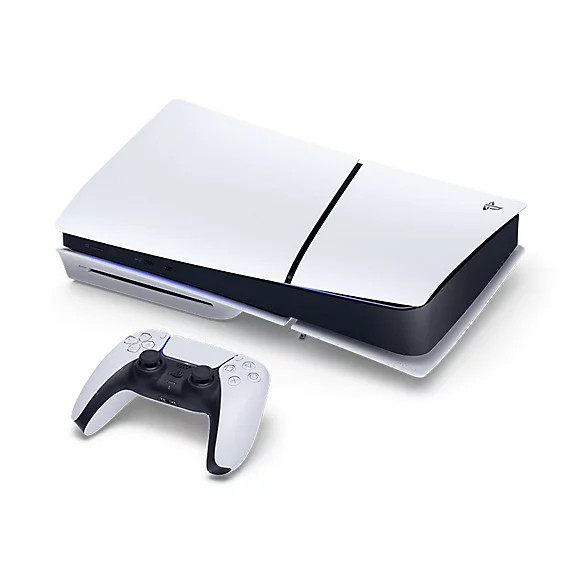 نمای افقی کنسول PlayStation 5 Slim دیسکخور همراه دسته بازی