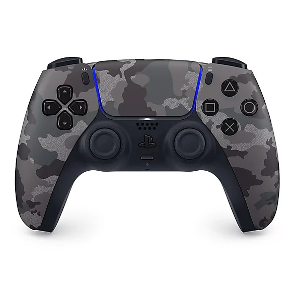 نمای روبهرو دسته PS5 مدل DualSense Gray Camouflage با طرح ارتشی خاکستری