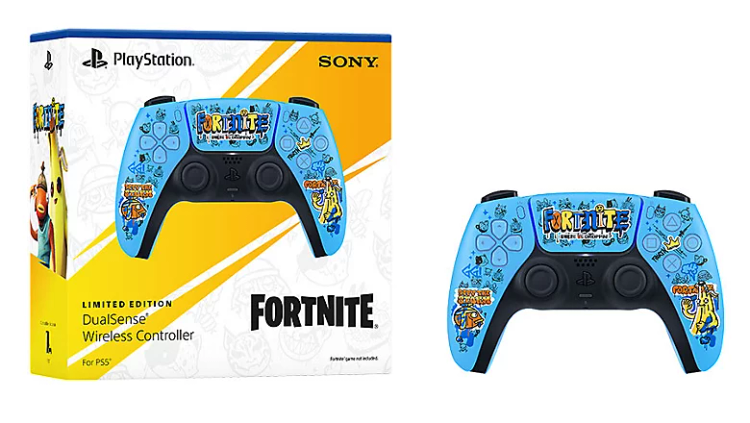 جعبه و دسته PS5 مدل DualSense Fortnite Limited Edition با طراحی آبی
