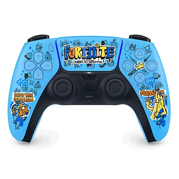 نمای روبهرو دسته DualSense Fortnite Limited Edition با طرح Peely و Fishstick