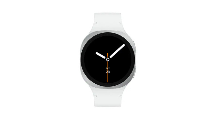 نمای روبهرو Samsung Galaxy Watch 8 40mm رنگ نقرهای با بند سفید
