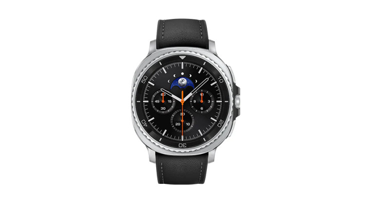 نمای روبهرو ساعت Samsung Galaxy Watch 8 Classic مشکی با بند مشکی
