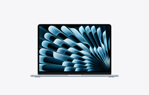 لپ تاپ ۱۳ اینچی اپل MacBook Air 2026 M5 مدل MDHK4 رنگ اسکای بلو نمای روبرو با نمایشگر Liquid Retina
