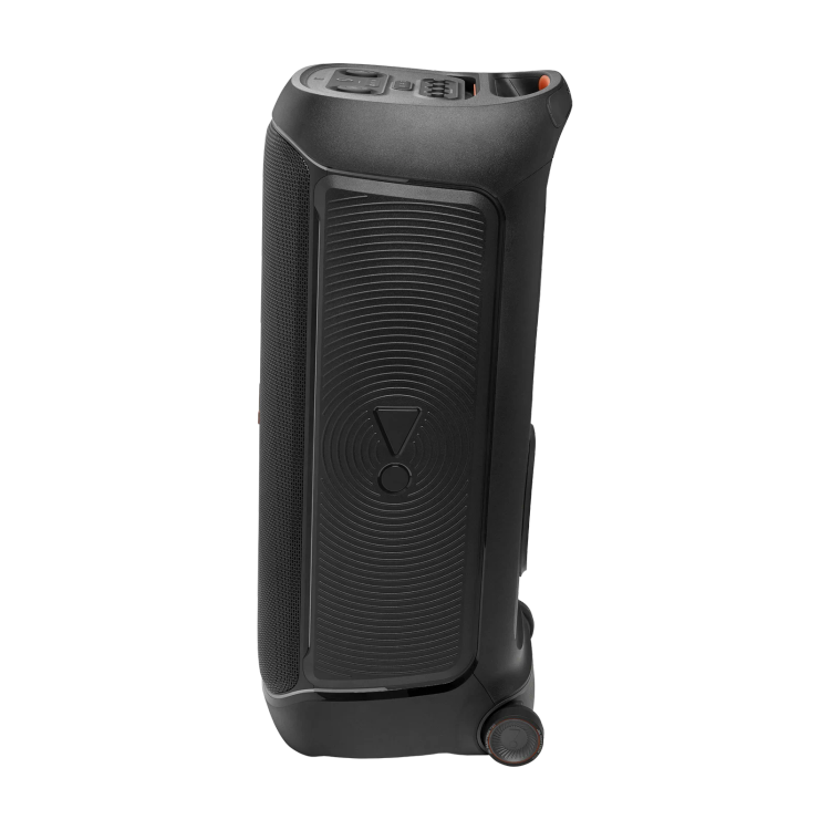 نمای کناری اسپیکر JBL PartyBox 720 با چرخهای پهن