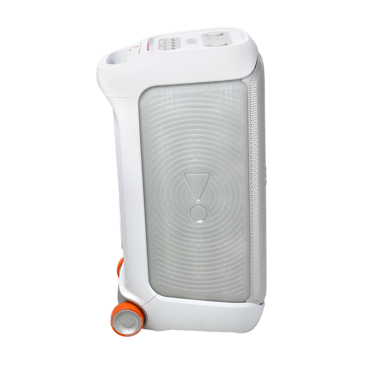 نمای کناری و پشت اسپیکر قابل حمل JBL PartyBox Stage 320 سفید