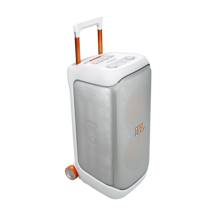 نمای سهرخ پشت و کناره اسپیکر JBL PartyBox Stage 320 سفید
