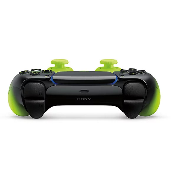 نمای بالای دسته PS5 Remix Green و کلیدهای تریگر کنترلر