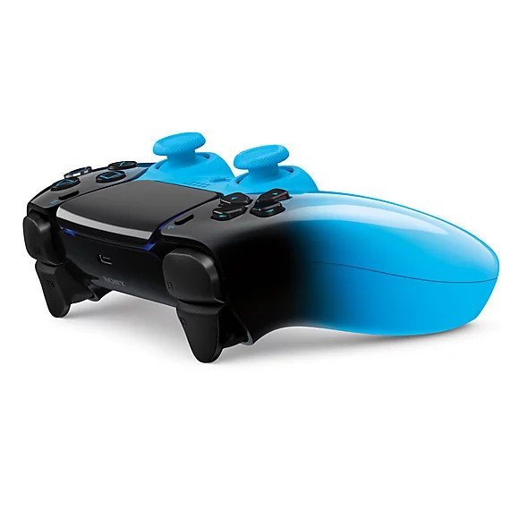 نمای بالای دسته PS5 Rhythm Blue و کلیدهای تریگر کنترلر