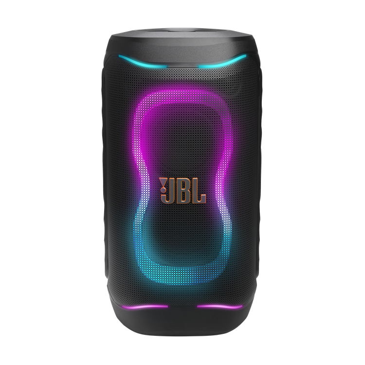 اسپیکر JBL PartyBox 130 رنگ مشکی نمای روبهرو با نورپردازی بنفش
