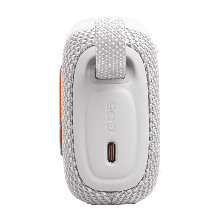 نمای کنار اسپیکر JBL Go 5 رنگ سفید و درگاه USB-C
