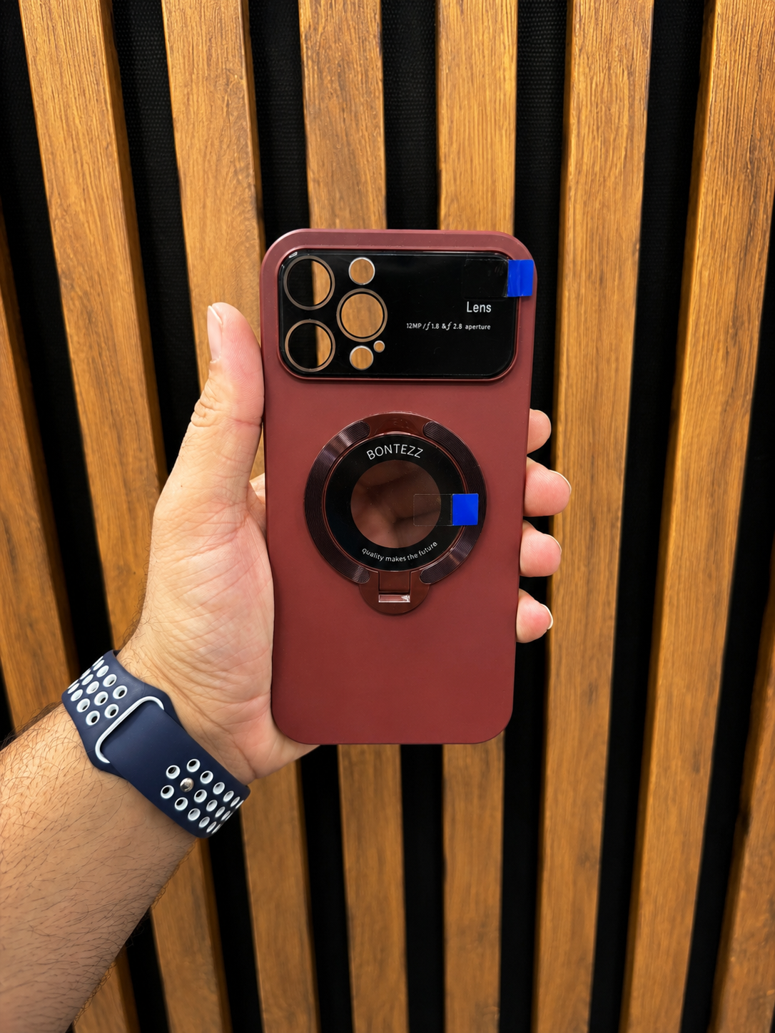 گارد مگ‌سیف Bontezz مناسب آیفون ۱۲ پرومکس با هولدر تاشو و محافظ سرتاسری لنز دوربین | iPhone 12 Pro Max