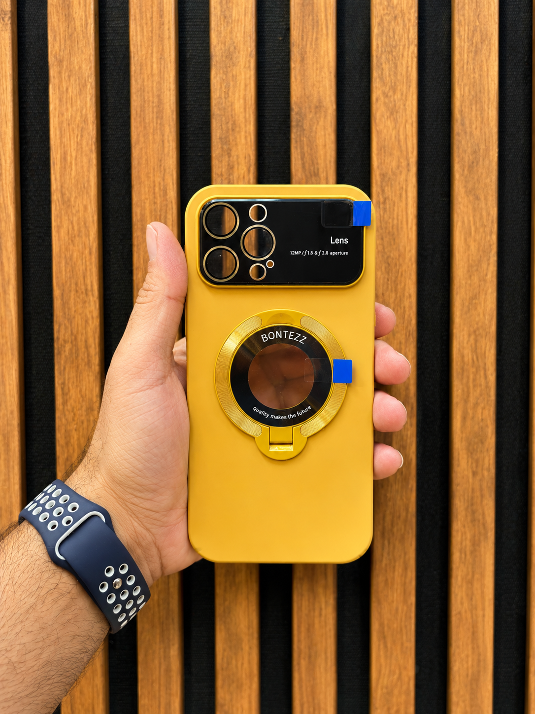 گارد مگسیف Bontezz مناسب آیفون ۱۲ پرومکس با هولدر تاشو و محافظ سرتاسری لنز دوربین | iPhone 12 Pro Max