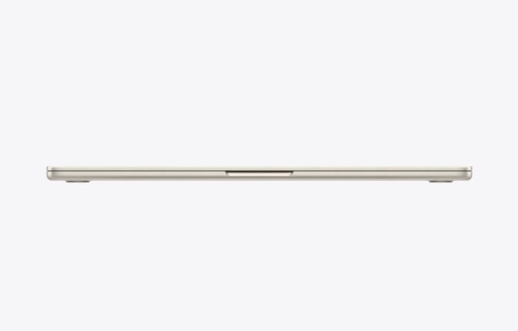 نمای جانبی لپ تاپ MacBook Air 15 inch M5 مدل MDVE4 رنگ استارلایت با بدنه باریک آلومینیومی