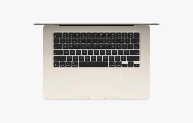 نمای کیبورد و ترکپد MacBook Air 15 M5 مدل MDVF4 رنگ استارلایت با رم 24GB و حافظه 1TB