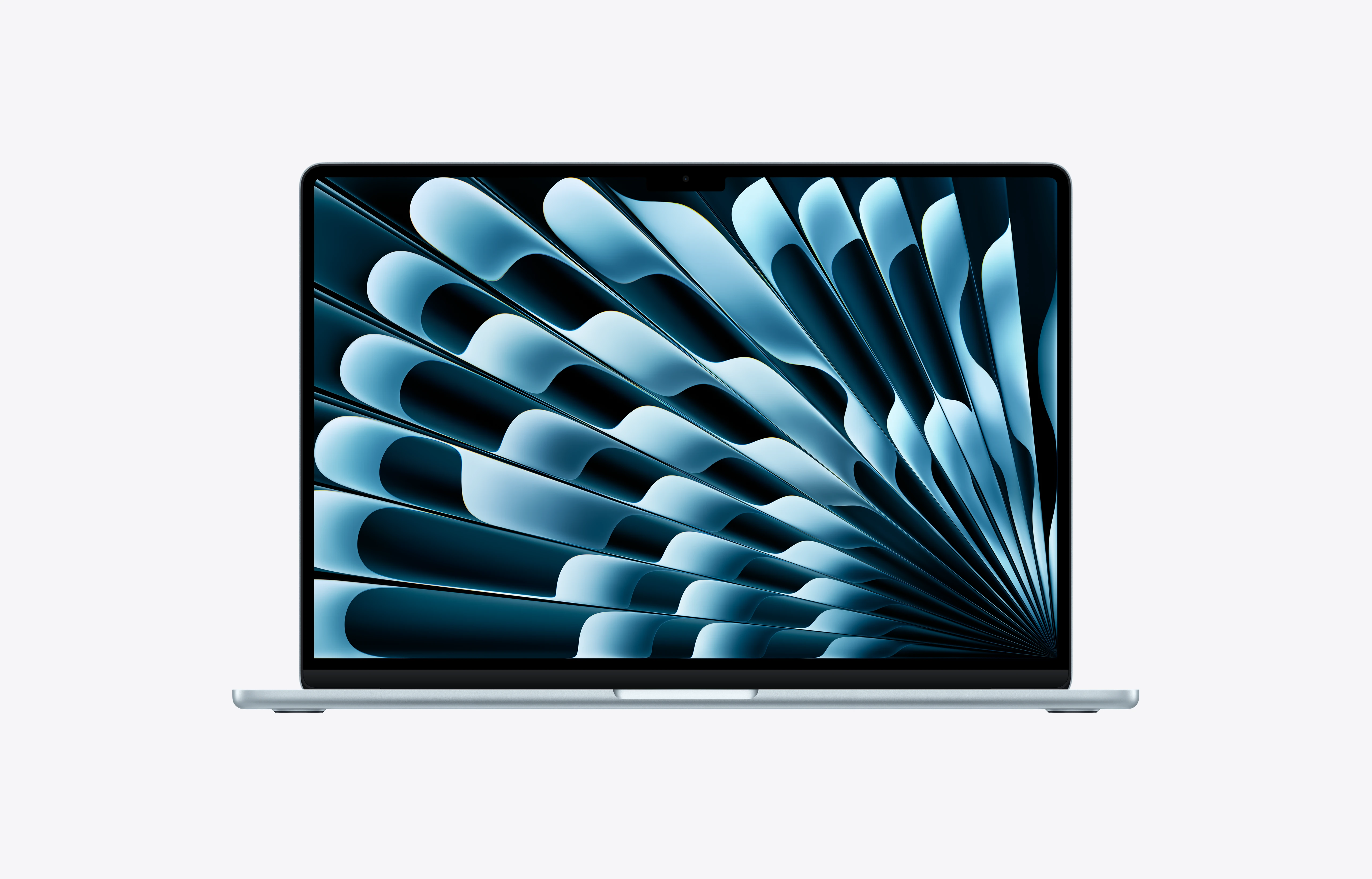 نمای روبروی MacBook Air 15 M5 2026 مدل MDVU4 رنگ Sky Blue با نمایشگر Liquid Retina